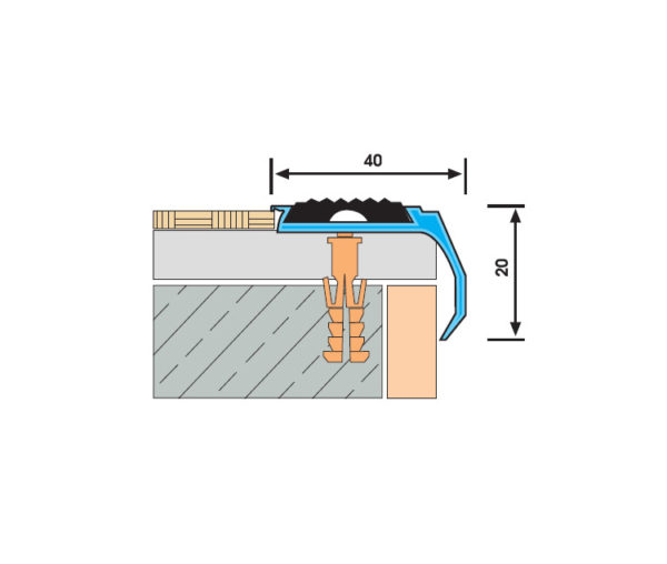 MB41 MERDİVEN BURUN PROFİLİ ALÜMİNYUM 20x40mm FİTİLLİ - Görsel 2